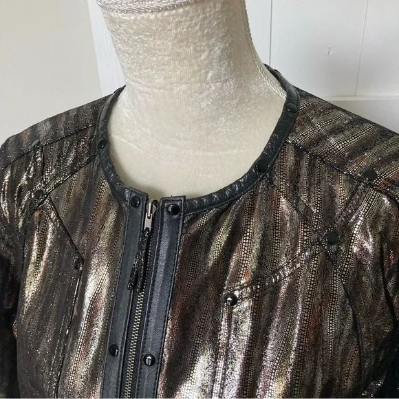 Chico’s genuine Leather reversible jacket metallic & black women’s M, 12 - Picture 11 of 12